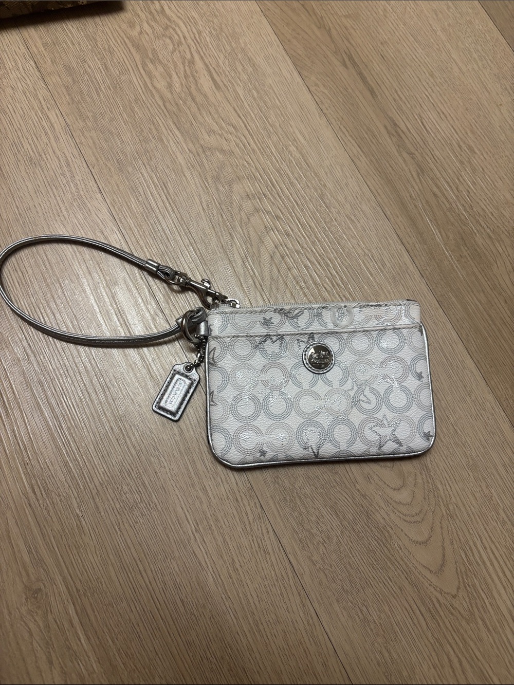 Coach Silver Signature Wristlet Clutch